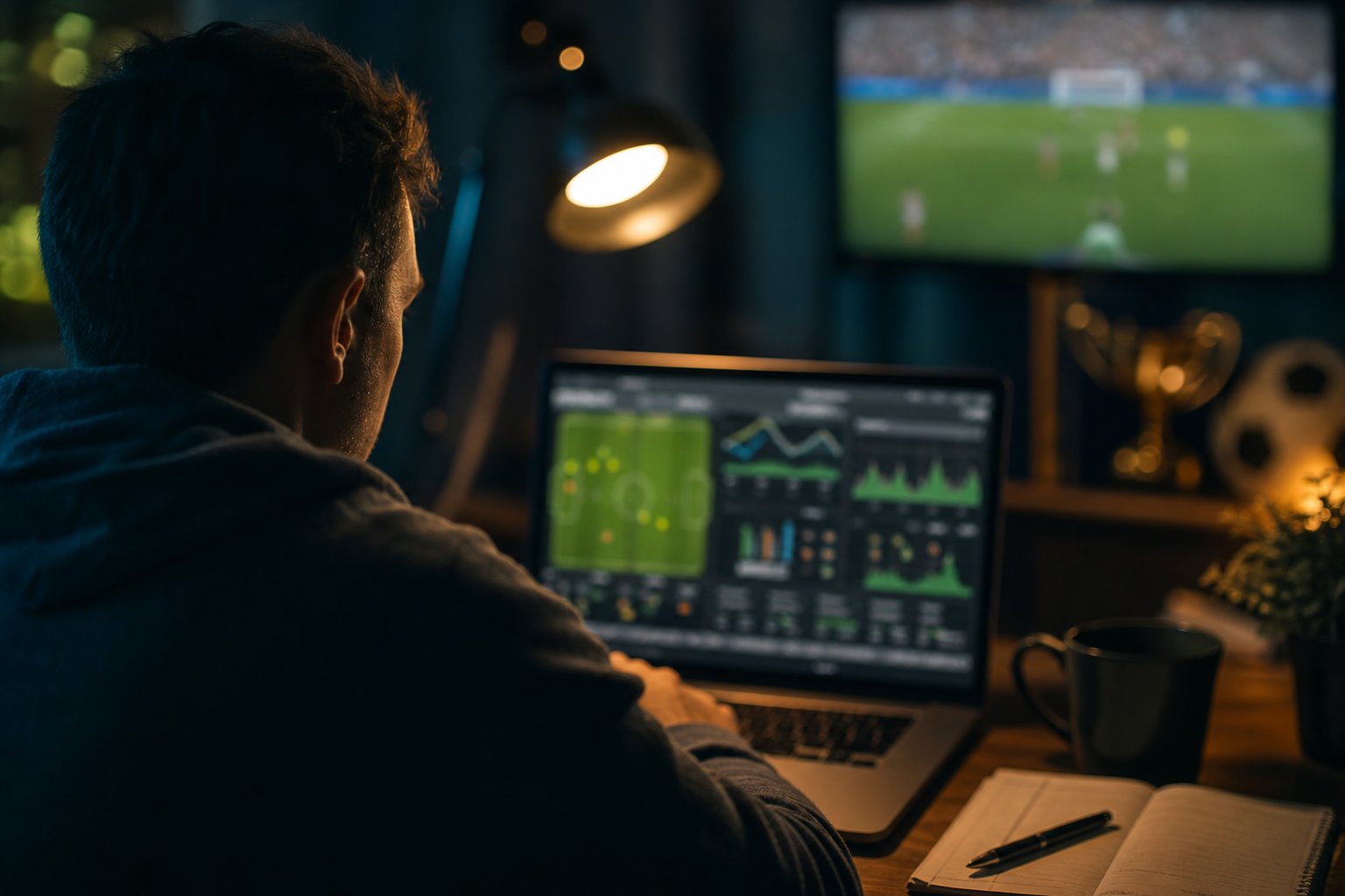 Person analysiert Fußballstatistiken am Laptop – Symbolbild fürs Wetten lernen